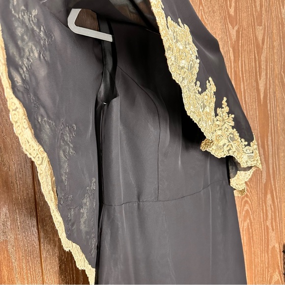 NWT JJ's House Women's Dress Sz 8 Gold and Black Bodycon Scoop Knee-Length Chiff - Picture 4 of 12